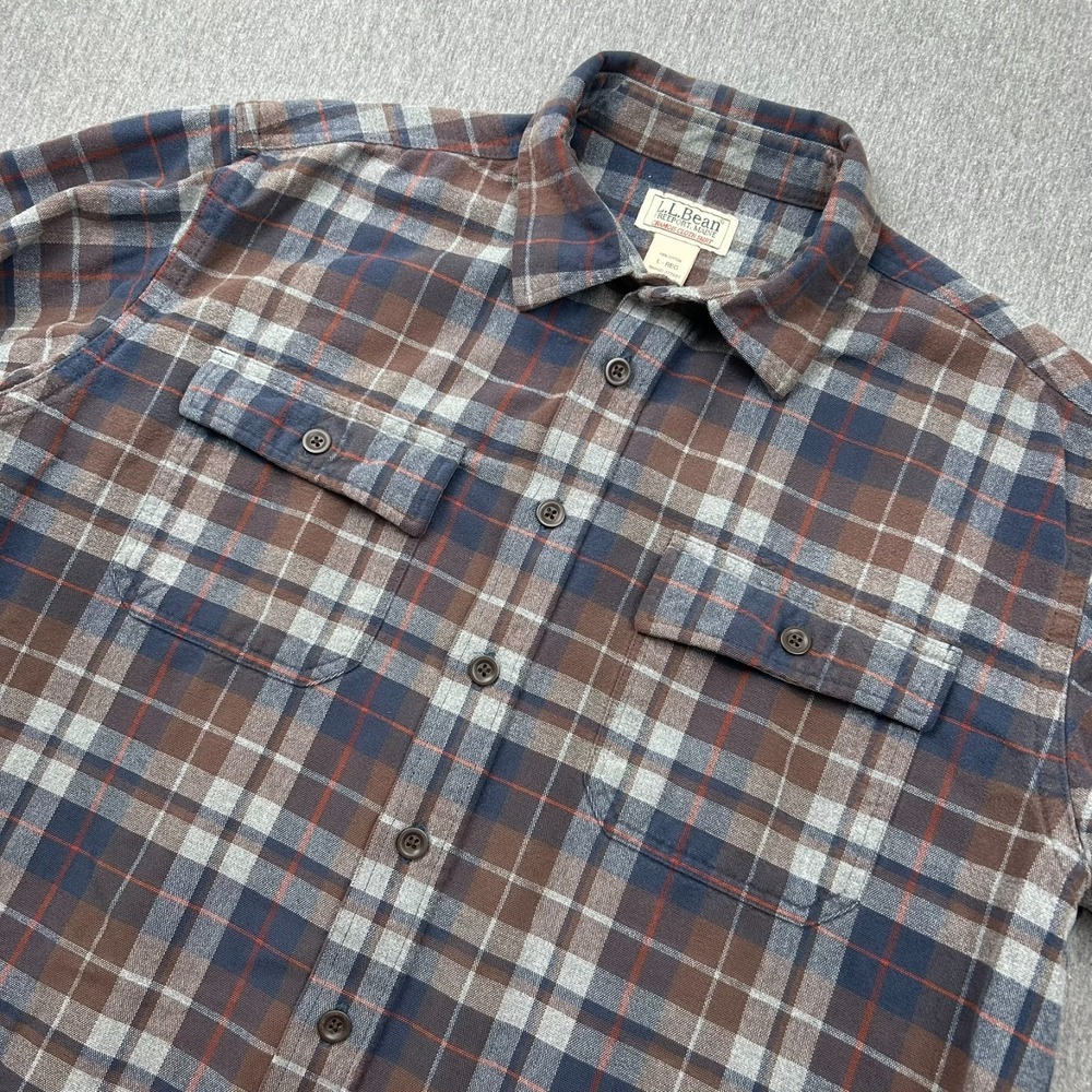 LL Bean Chamois‎ Cloth Shirt Long Sleeve Button Up Mens Large Blue Plaid 277981